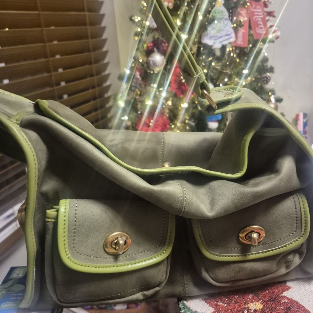 Stylish Olive Green Handbag with Gold Accents